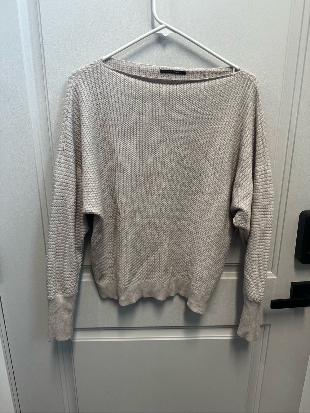 T Tahari Cream Cable Knit Crewneck Sweater